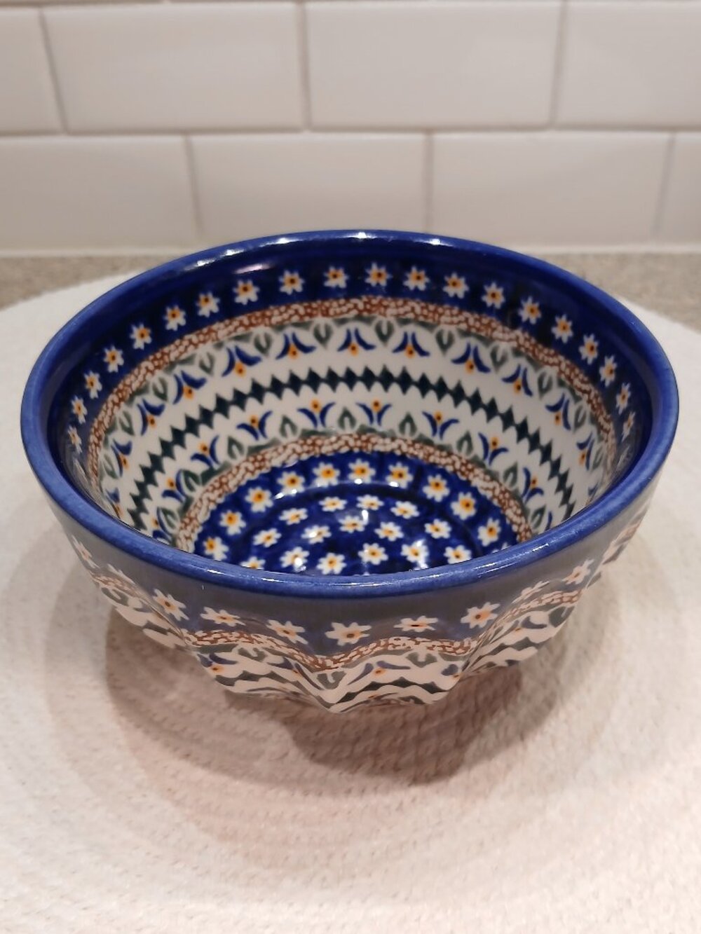 Signed Polish Pottery Fluted Bowl - UNIKAT